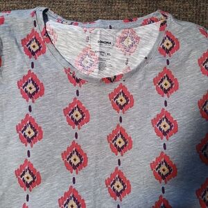 Sonoma Gray Top with Red Pattern